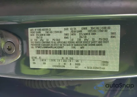 2024 Ford Escape St-Line z USA, uszkodzony, nr VIN 1FMCU9MN4RUA32897